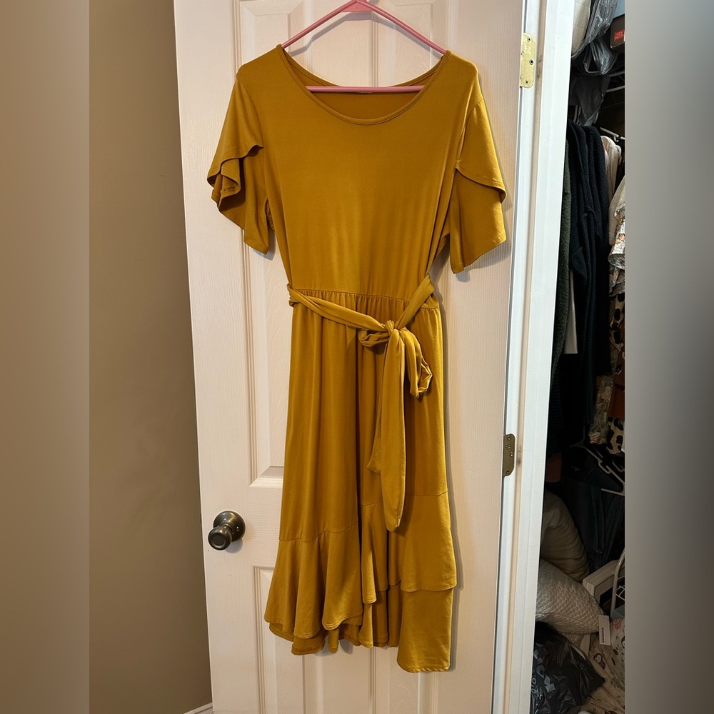 Reborn J Mustard Midi Dress with Belt